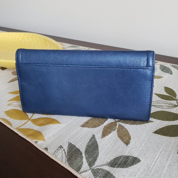 Beautiful Coach MADISON METALLIC Leather Trifold Wallet Blue w/Silver Hardware - Picture 2 of 4